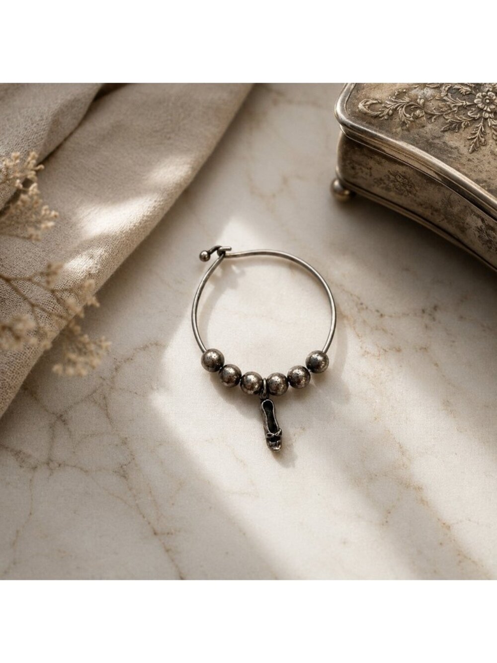 Vintage 925 Sterling Silver Ballerina Slipper Charm Beaded Bracelet Girls 8g